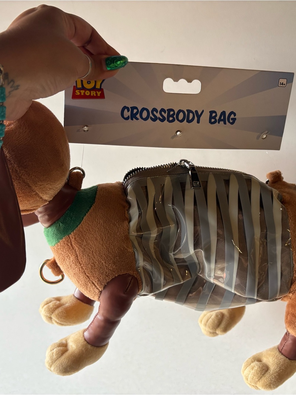 Spirit Slinky Dog Plush Crossbody Bag - Brown with Green Collar - Picture 4 of 7